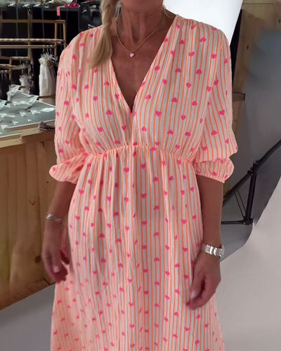 Robe Élégante Col En V Imprimé Cœur