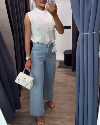 Blouse Mode Uni Couleur Fleur Tridimensionnelle Sans Manches