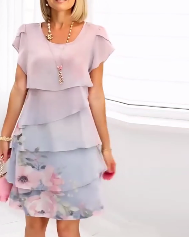 Robe Manches Pétales Élégante Imprimé Fleuri