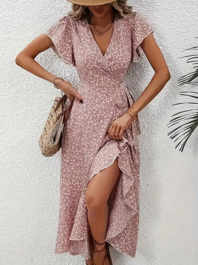 Robe mi-longue élégante à motifs floraux