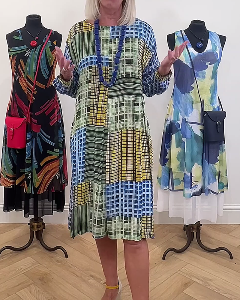 Robe décontractée à carreaux et manches longues