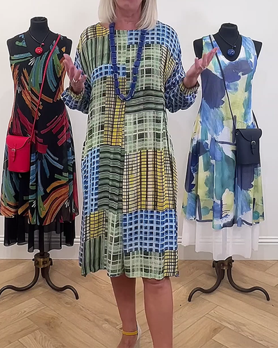 Robe décontractée à carreaux et manches longues