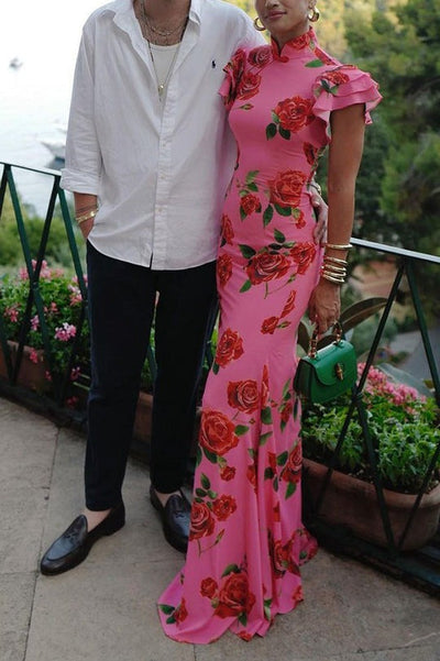 Maxi robe rose avec imprimé floral