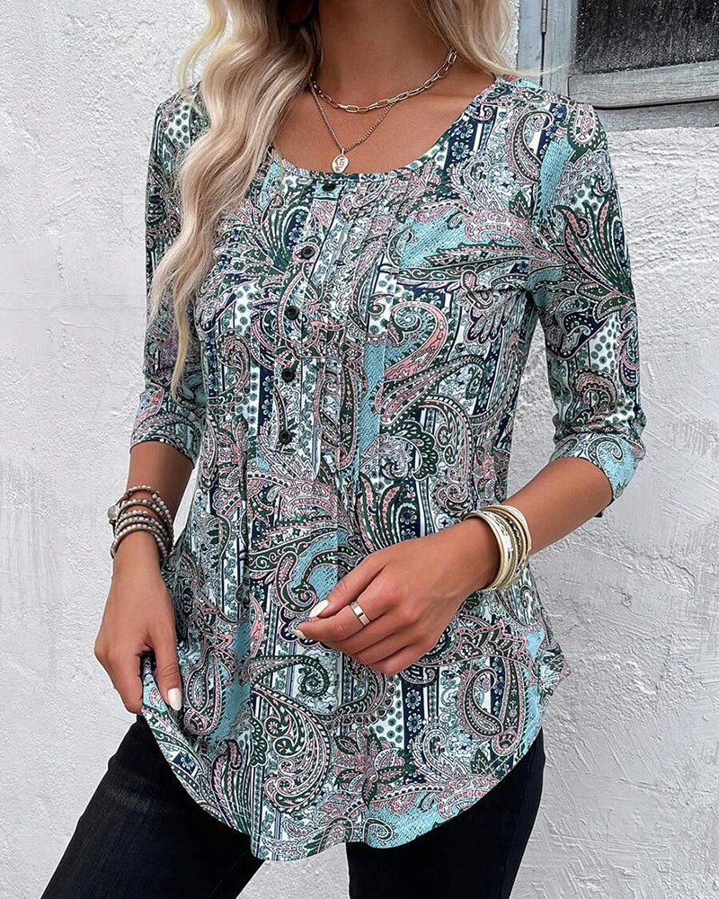 Blouse Trois-Quarts Manche Imprimé Vintage