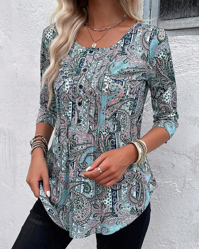 Blouse Trois-Quarts Manche Imprimé Vintage