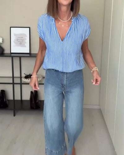 Blouse Décolleté en V Casual Rayée
