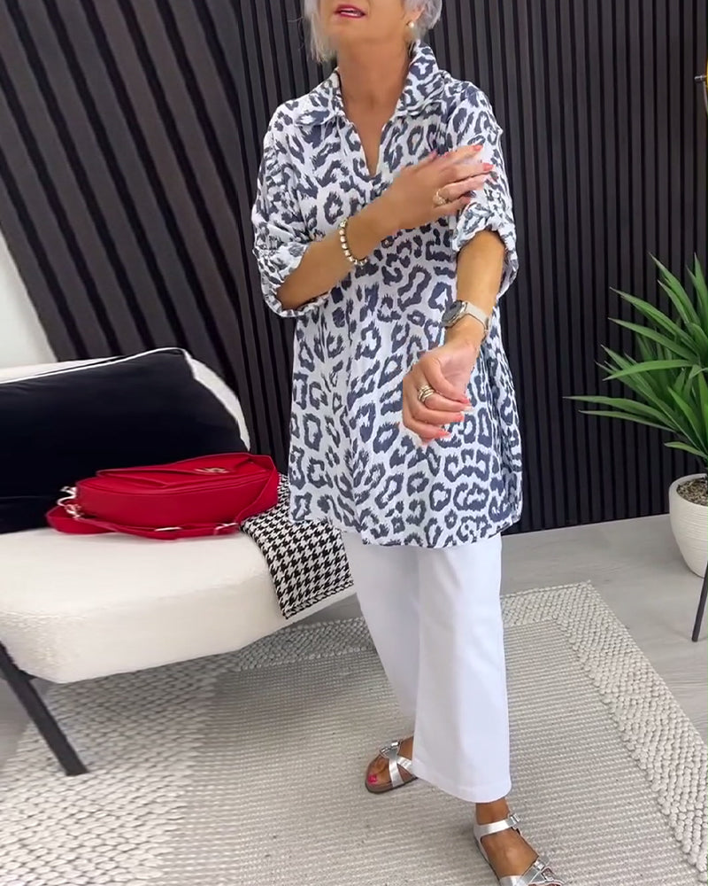 Blouse Revers Imprimé Léopard