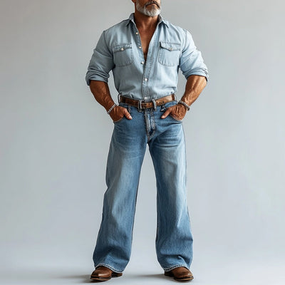 Jean décontracté délavé à jambes larges