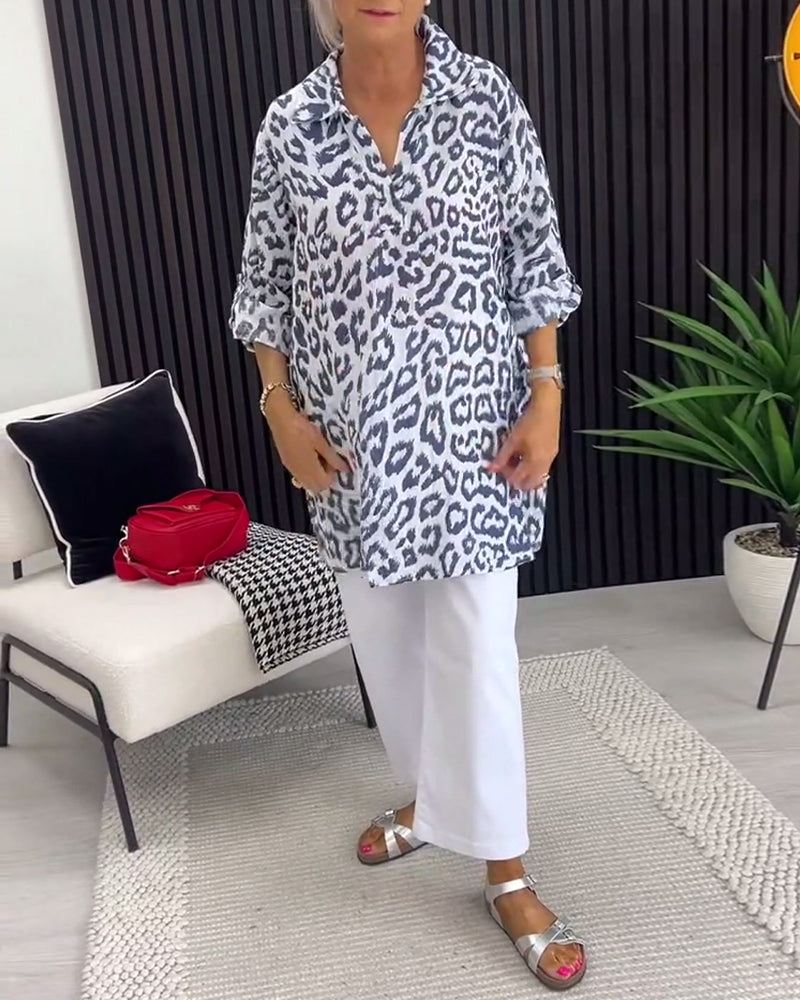 Blouse Revers Imprimé Léopard
