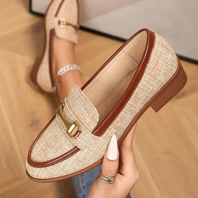 Mocassins tressés rétro à boucle métallique