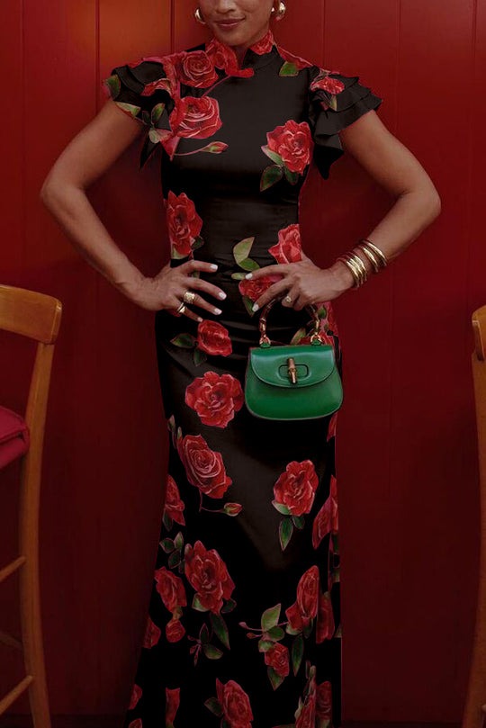 Maxi robe rose avec imprimé floral