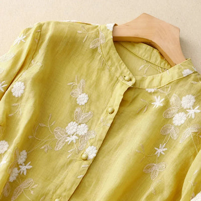Blouse Brodée Élégante à Manches Mi-longues pour Femmes