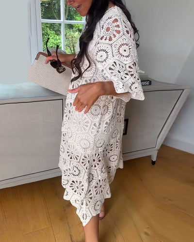 Robe En Coton Ajourée À Manches Mi-Longues