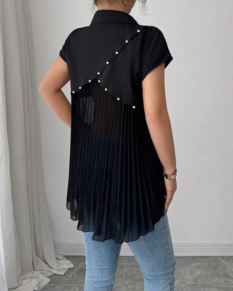 Chemise Perlée Panneau En Chiffon Plissé