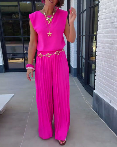 Costume Élégant Plissé Pantalon Large