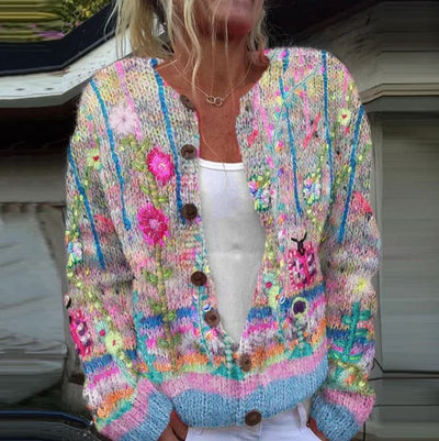 Cardigan élégant à imprimé floral