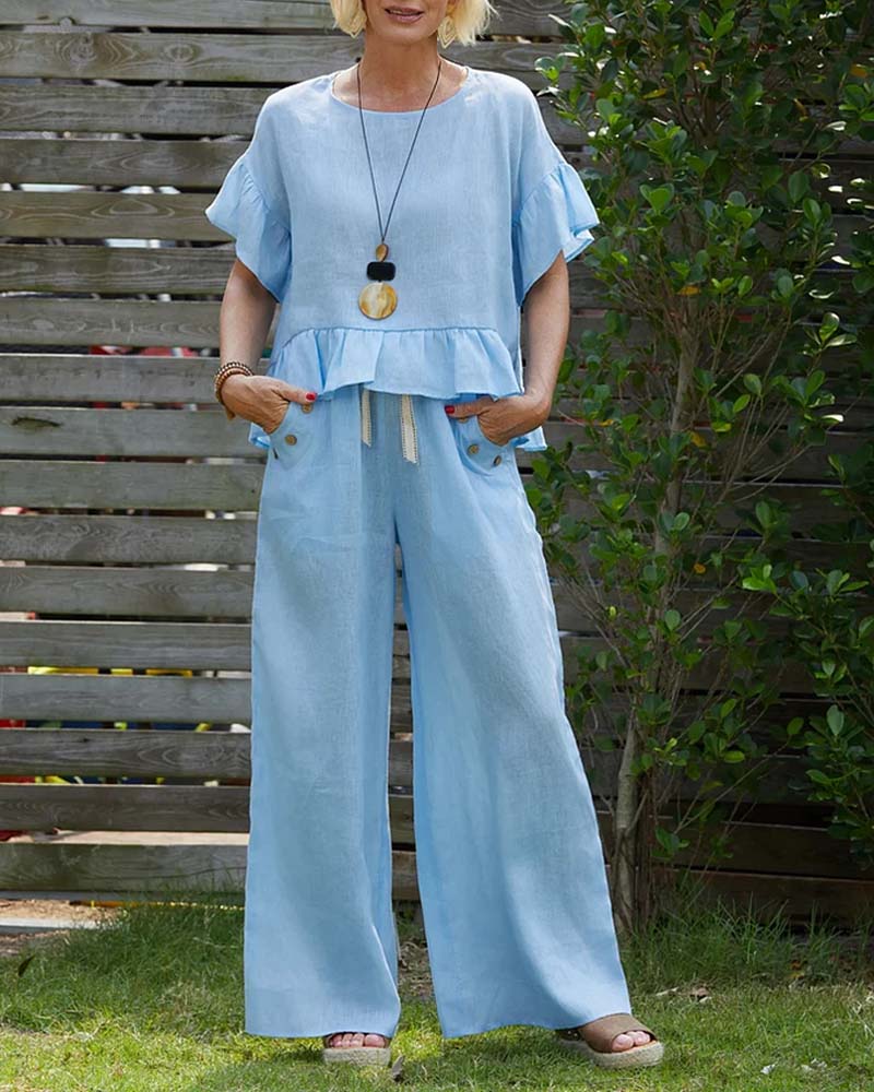 Costume Manches Évasées Volant Décontracté