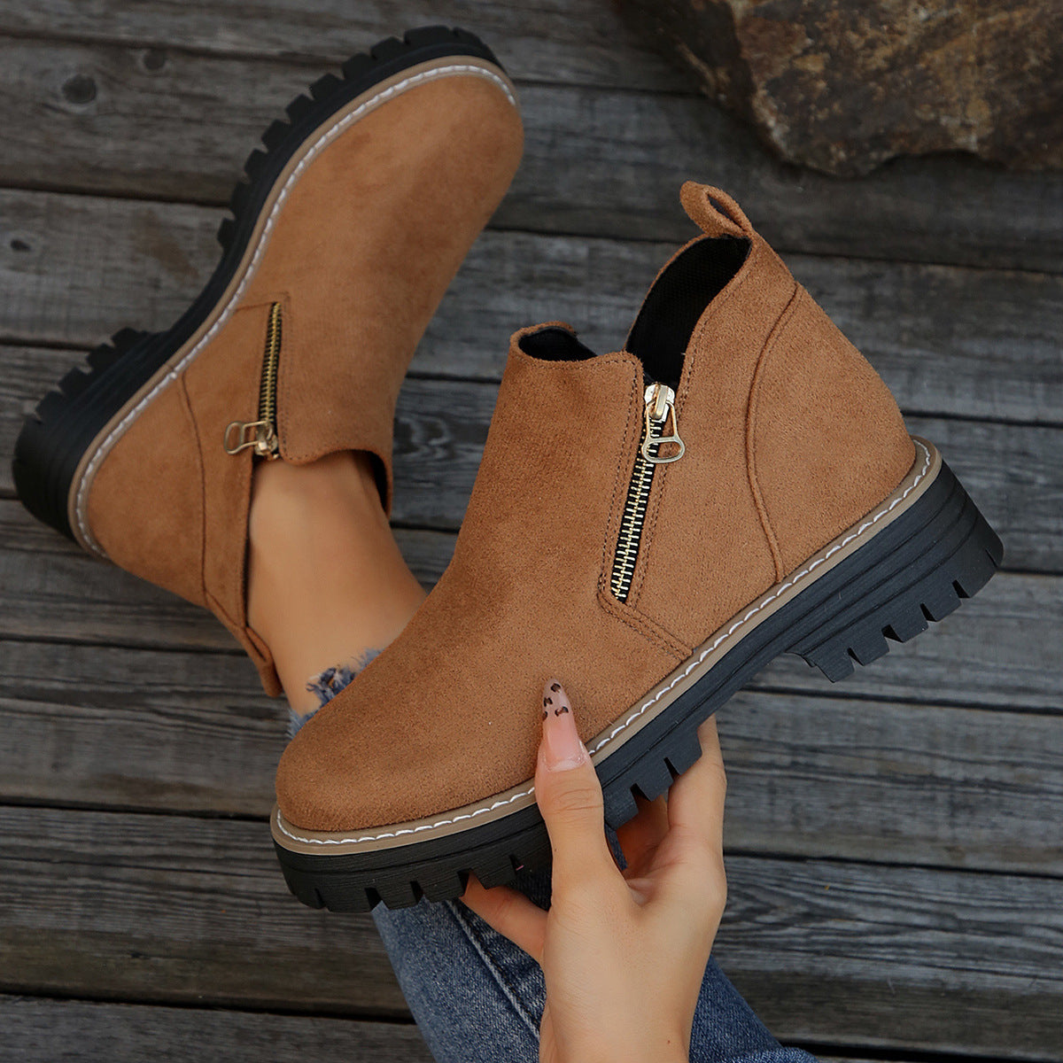 ✨ BEST SELLER🔥Bottines pour femmes à bout rond et fermeture à glissière sur le côté