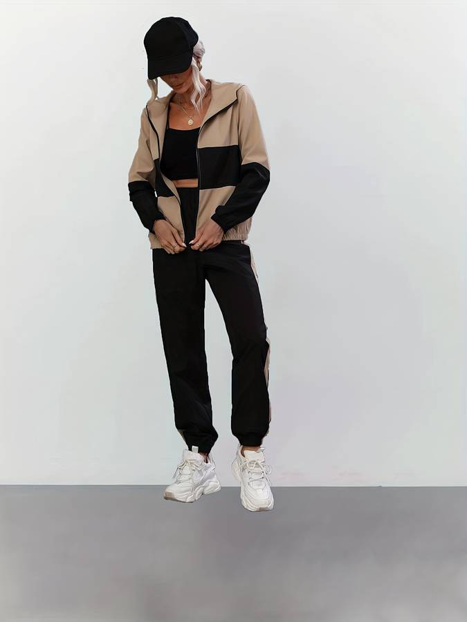 Sandra - Ensemble 2 pièces zippé noir pour femmes