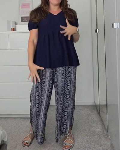 Costume Décontracté Ample Imprimé Deux Pièces