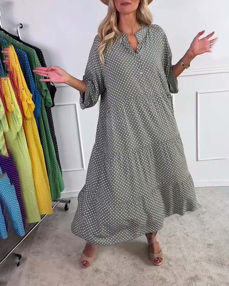 Robe Manches Mi-Longues À Pois Droite