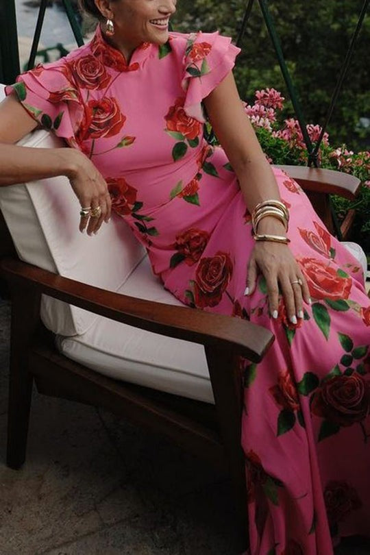 Maxi robe rose avec imprimé floral