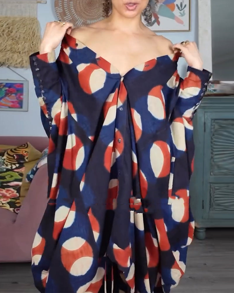 Robe Mode Ample Manche Chauve-Souris Imprimée