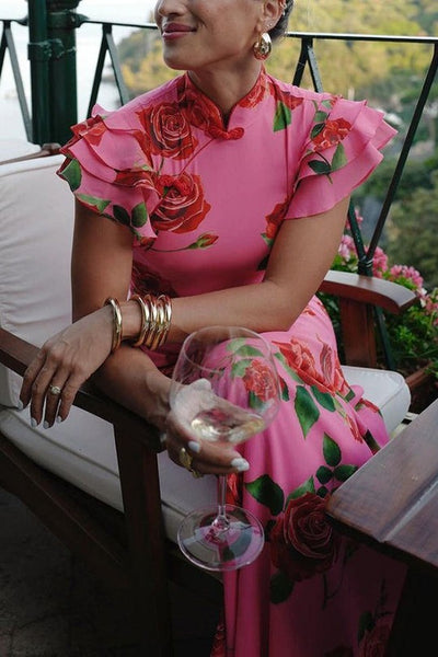 Robe longue imprimé floral rose