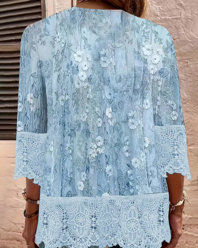 Blouse Dentelle Col En V Creuse