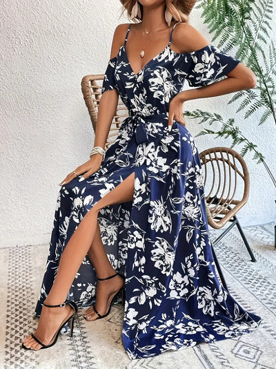 Robe à Imprimé Floral avec Épaules Dénudées