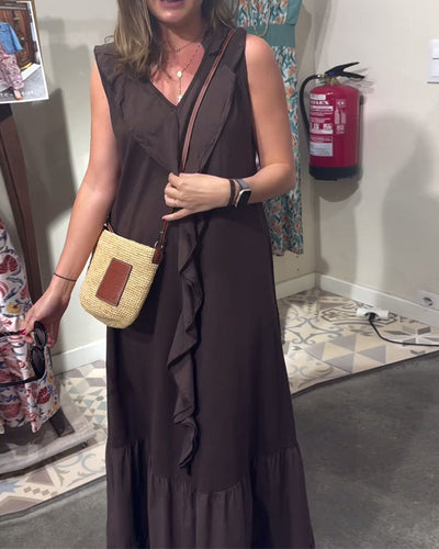 Robe décontractée sans manches coupe trapèze maxi
