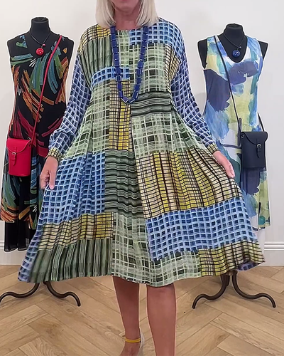 Robe décontractée à carreaux et manches longues