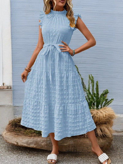 Gisèle - Robe Midi À Ourlets Volantés Et Ceinture À Nouer