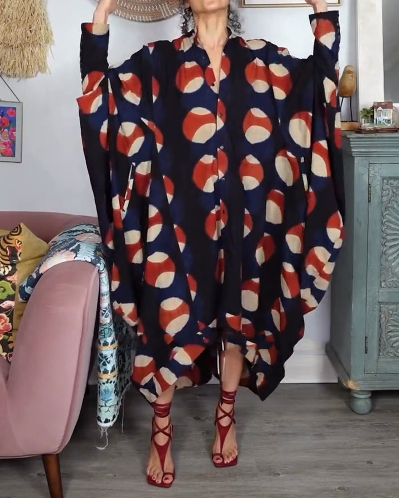 Robe Mode Ample Manche Chauve-Souris Imprimée
