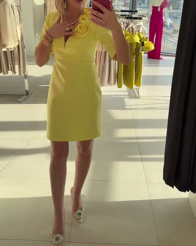 Robe Élégante Fleur Faite Main Couleur Unie
