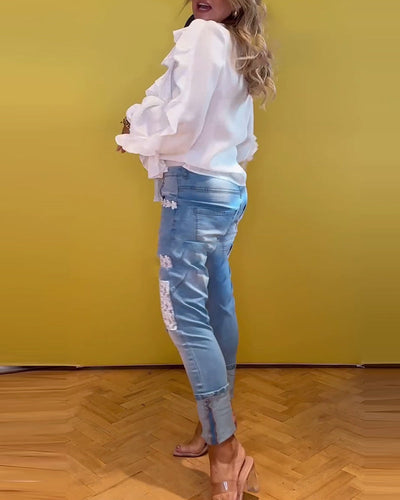 Blouse À Volants Style Français Manches Longues