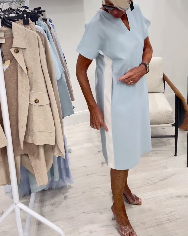 Robe Manches Courtes Couleur Contrastée Droite