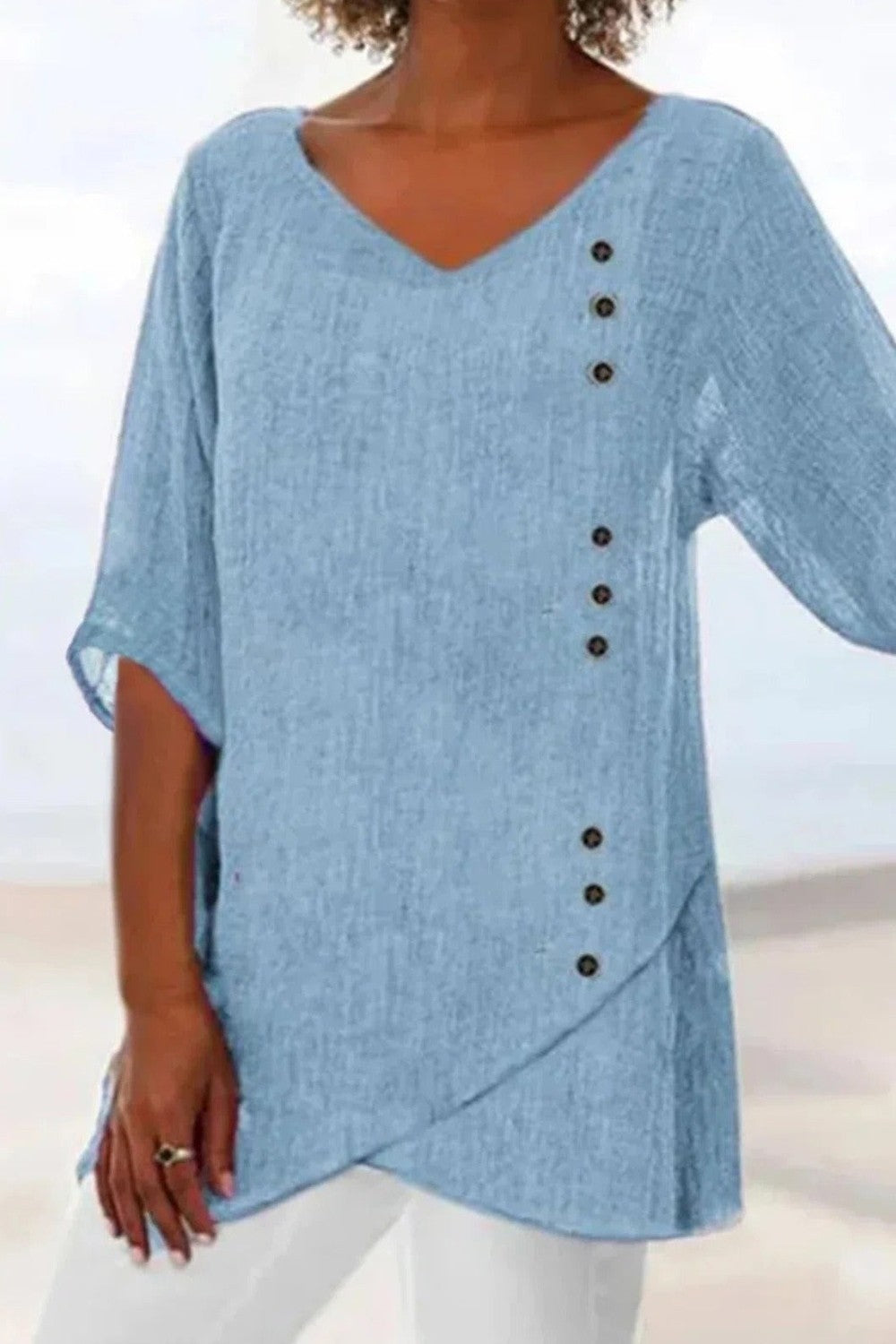 Blouse Femme – Coupe Décontractée – Tissu Respirant – Manches Mi-longues – Col V