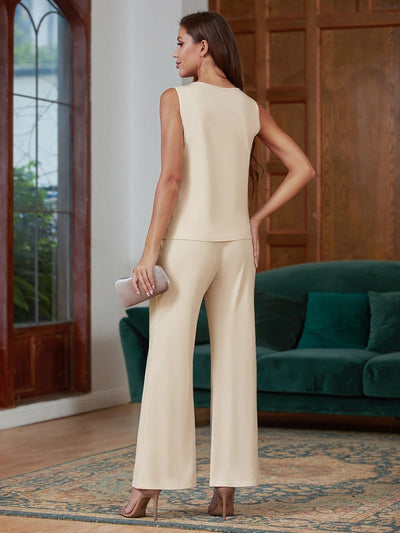 Ensemble Pantalon Femme – Tissu Léger – Coupe Ample – Veste Longue – Tenue Élégante