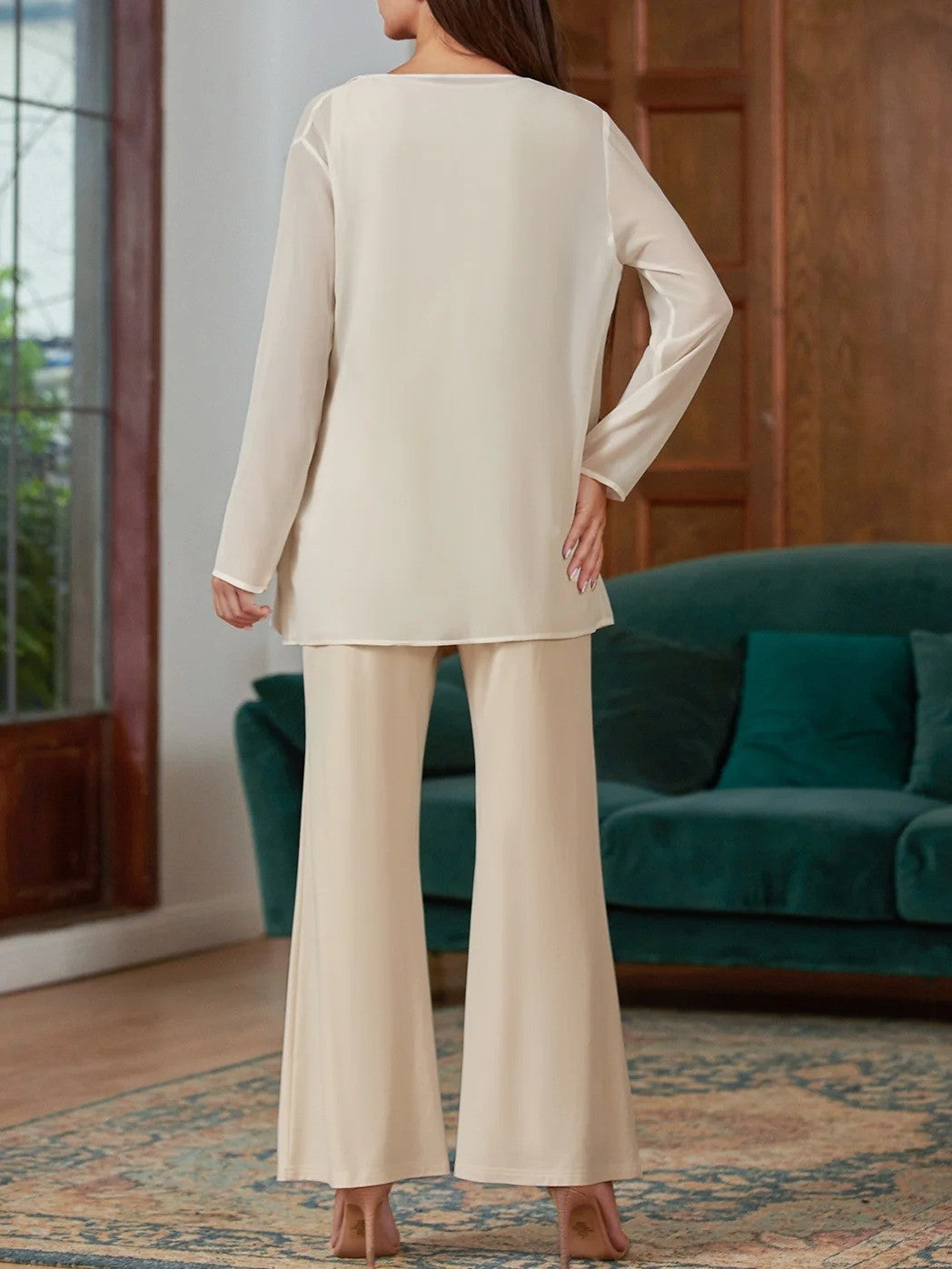 Ensemble Pantalon Femme – Tissu Léger – Coupe Ample – Veste Longue – Tenue Élégante