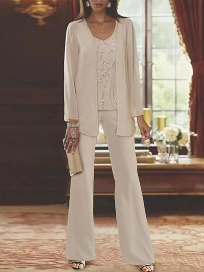 Ensemble Pantalon Femme – Tissu Léger – Coupe Ample – Veste Longue – Tenue Élégante