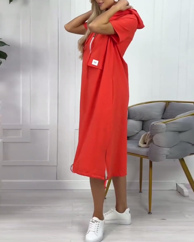 Robe décontractée de couleur unie à capuche
