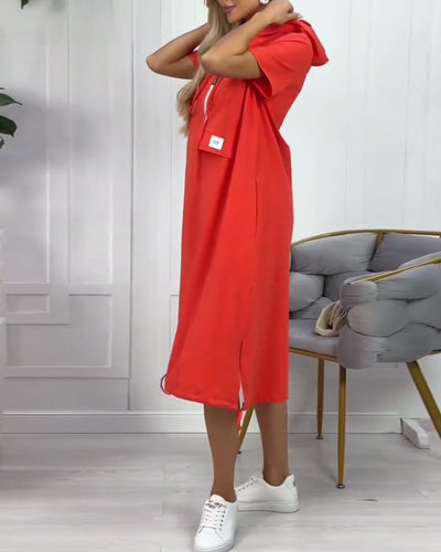 Robe décontractée de couleur unie à capuche