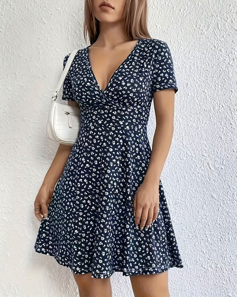 Robe Florale V-Neck Décontractée