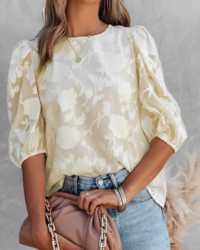Chemisier pour femmes - Modèle semi-transparent avec manches bouffantes et relief floral