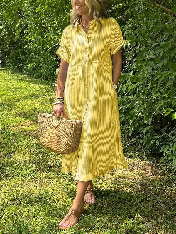 Angela™ | Robe Maxi Élégante avec Col et Boutons