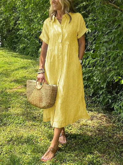 Angela™ | Robe Maxi Élégante avec Col et Boutons