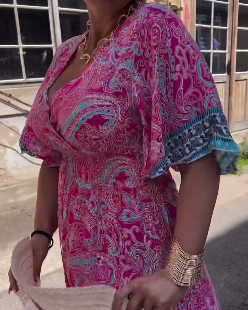 Robe Encolure en V Imprimée Taille