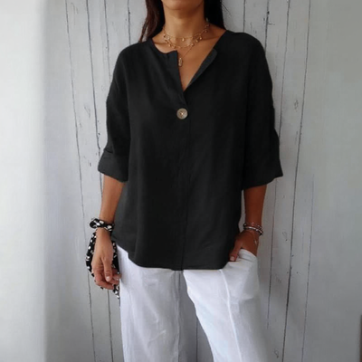 Morgane™ | Top confortable avec col en V, en coton et lin