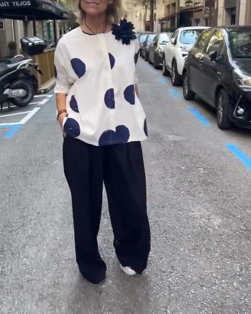 Blouse Manches Mi Longues À Pois Lâche